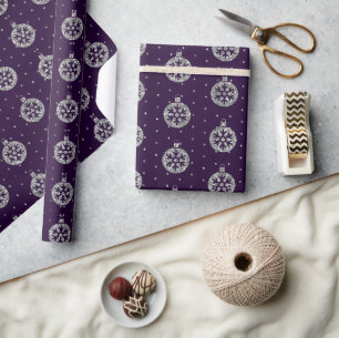 Papel De Presente Elegantes Bolas de Natal com Brilho Roxo e Prata