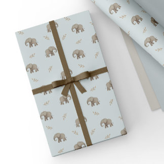 Papel De Presente Elegantes Elefantes em Aquarela Azul Desbotado Pad