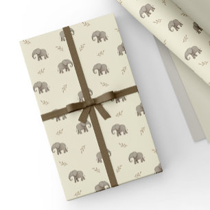 Papel De Presente Elegantes Elefantes em Aquarela Padrão Safari Amar