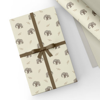 Papel De Presente Elegantes Elefantes em Aquarela Padrão Safari Amar