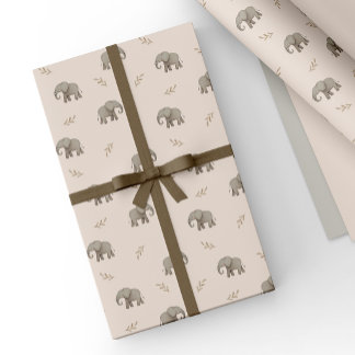 Papel De Presente Elegantes Elefantes em Aquarela Rosa Safari