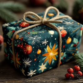 Papel De Presente Elegantes Estrelas de Natal Enfeites Inverno Botân
