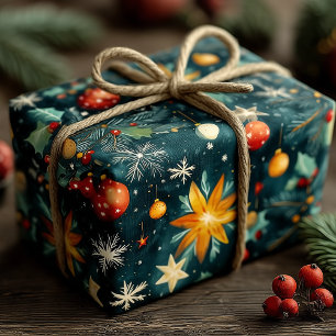 Papel De Presente Elegantes Estrelas de Natal Enfeites Inverno Botân