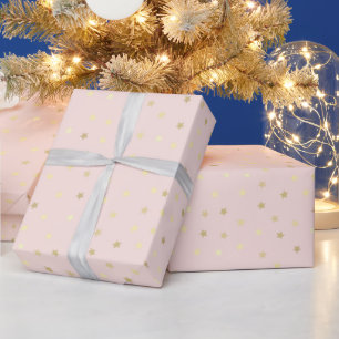 Papel De Presente Elegantes Estrelas Douradas & Rosa