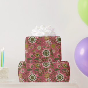 Papel De Presente Elegantes Flores Boho Roxas em Rosa Bege