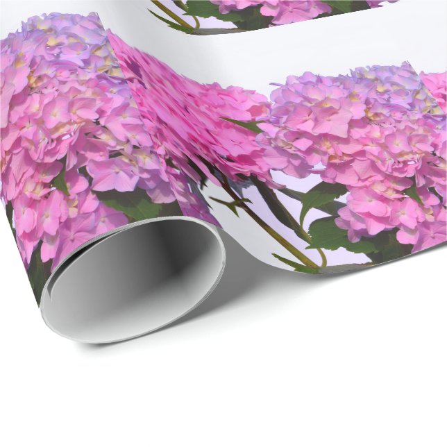 Papel De Presente Elegantes flores cor-de-rosa hydraeas (Ponta do rolo)