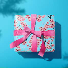Papel De Presente Elegantes Flores de Cerejeira Rosa no Céu Azul 