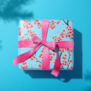 Papel De Presente Elegantes Flores de Cerejeira Rosa no Céu Azul