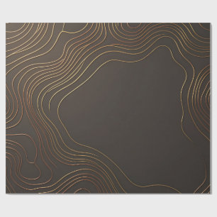 Papel De Presente Elegantes Ondas de Contorno Dourado em Design de L