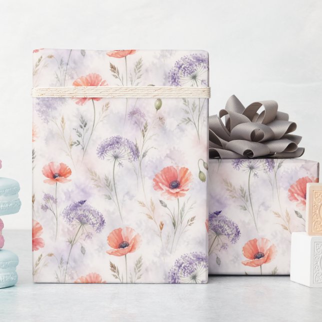 Papel de Presente Elegantes Papoulas Pastéis e Flo (Criador carregado)