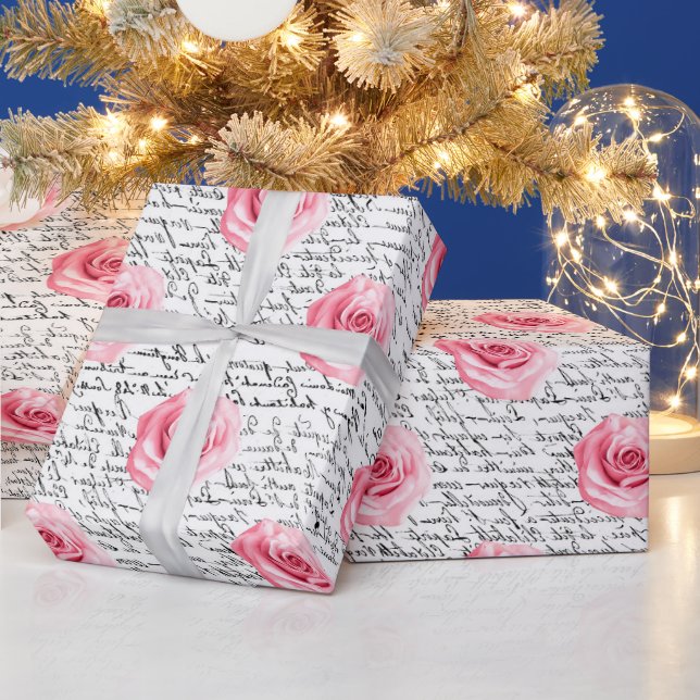 Papel De Presente Elegantes Rosas Cor-de-Rosa em Estilo Shabby Chic  (Feriados)