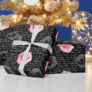 Papel De Presente Elegantes Rosas Rosa Shabby Chic e Caligrafia