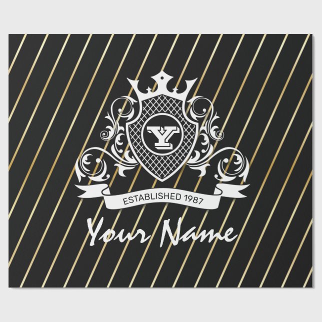 Papel De Presente Elegenat White Monagram Papel embrulhado forjado (Aberto)