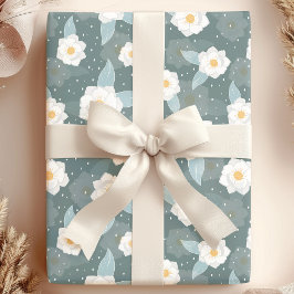 Papel De Presente Elegente Magnolia Floral Bolinhas Branca