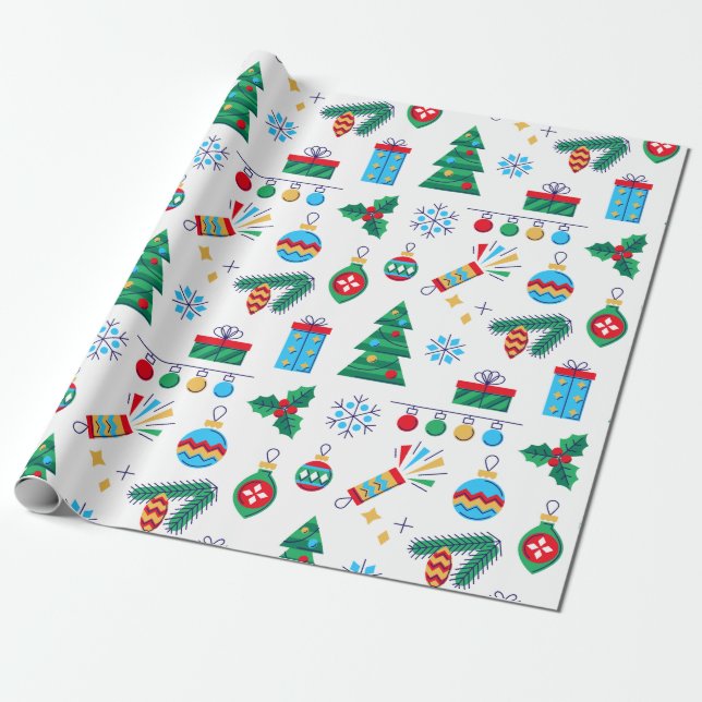 Papel De Presente Elementos de Natal de Vetor de Desenho Mão (Desenrolado)