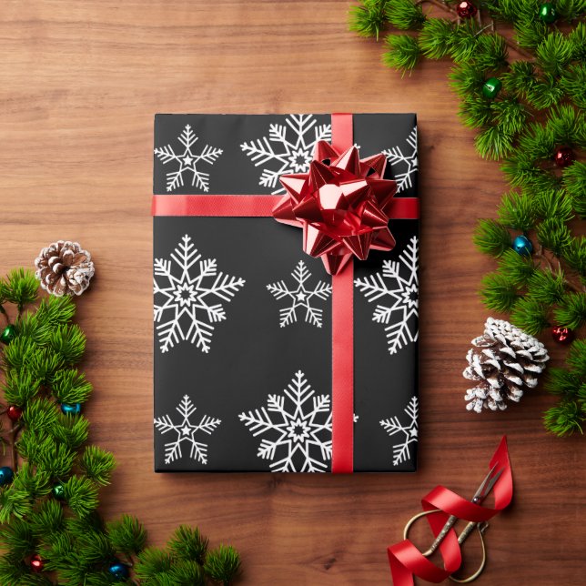 Papel De Presente Elementos de Natal Elegante Preto e Branco (Presente de Natal)