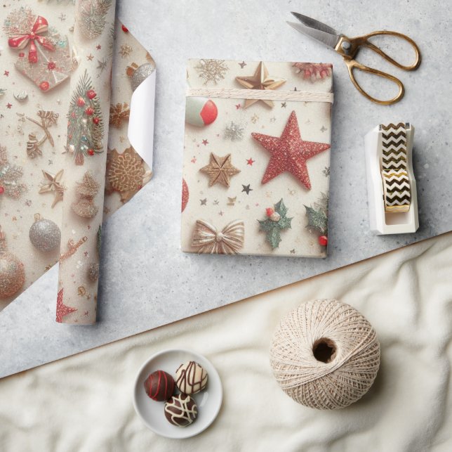 Papel De Presente Elementos Dourados elegantes de Natal (Artesanato)