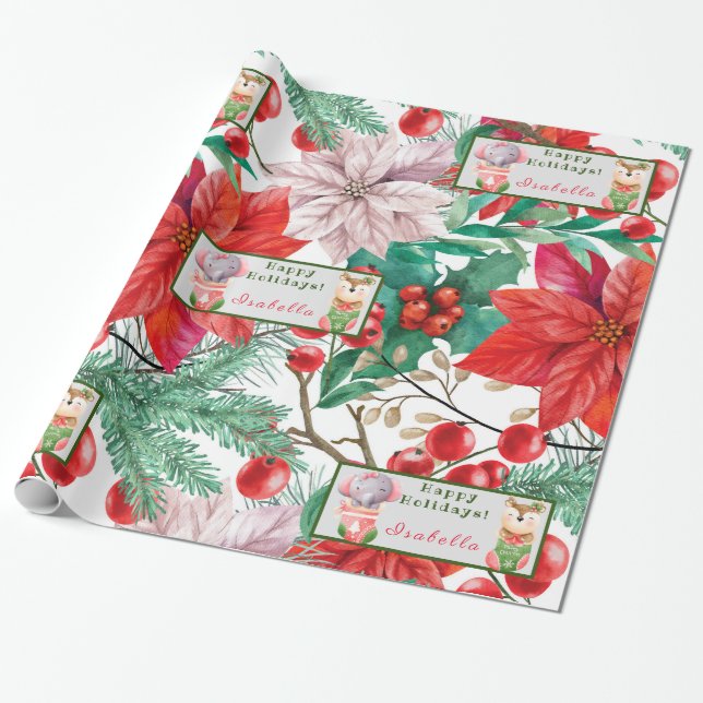 Papel De Presente Elephant e Deer Personalizam Texto e Nome (Desenrolado)