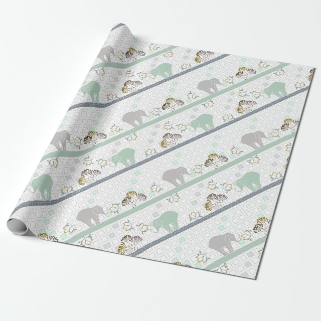 Papel De Presente Elephant Safari Green | CHÁ DE FRALDAS (Desenrolado)