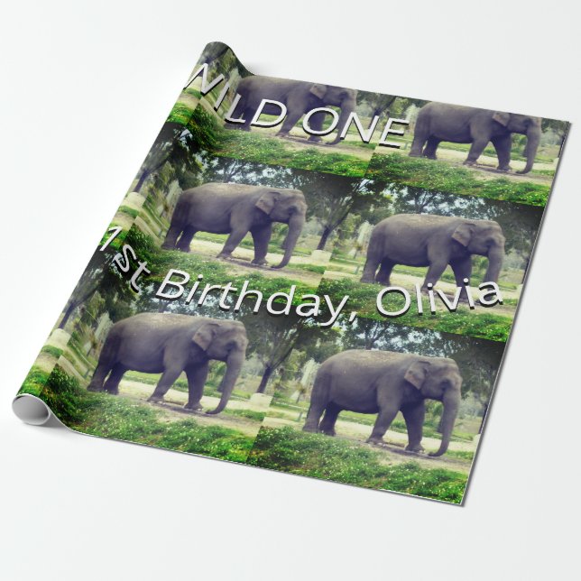 Papel De Presente Elephant Wild One Birthday Pattern Art (Desenrolado)