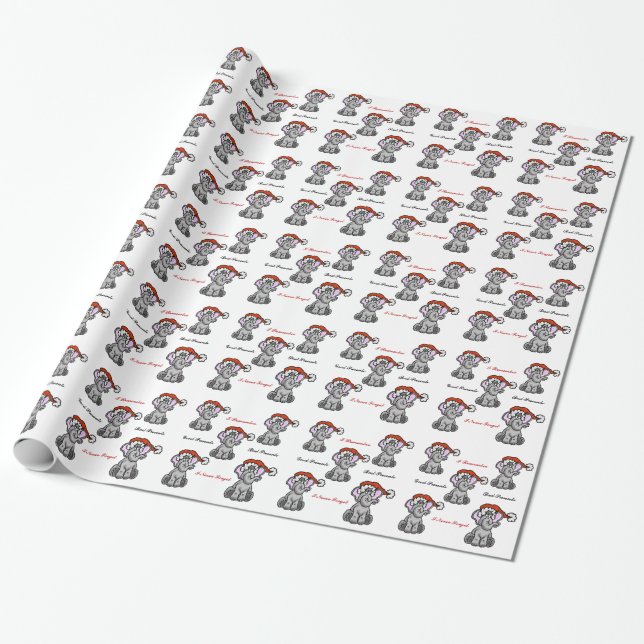 Papel De Presente Elephant with Santa Hat Gift Wrap (Desenrolado)