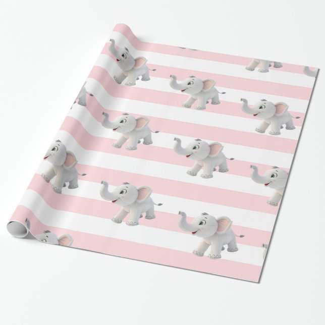 Papel De Presente Elephant Wrapping Paper Pink & White Stripe  (Desenrolado)