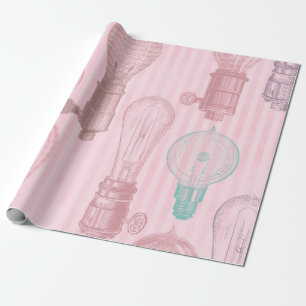 Papel De Presente Elétrico Vintage Lâmpadas Rosa Lâmpadas Retroat