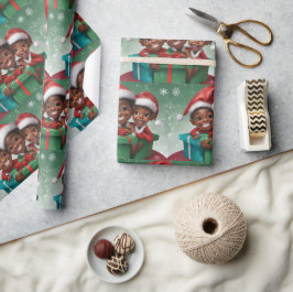 Papel De Presente Elf de Natal Afro-Americano