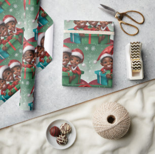Papel De Presente Elf de Natal Afro-Americano