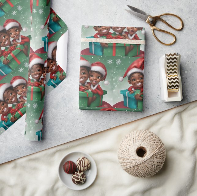 Papel De Presente Elf de Natal Afro-Americano (Artesanato)
