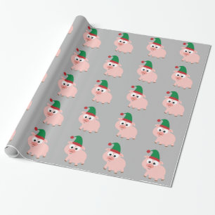 Papel De Presente Elf de Natal de Suíno Bonito