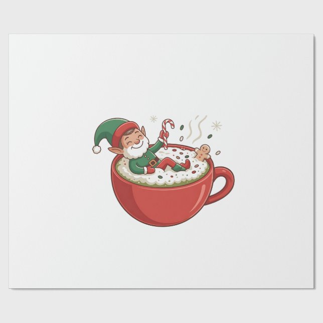 Papel De Presente Elf Engraçado Tomando Bathub com Matcha Beber (Aberto)