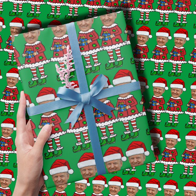 Papel De Presente Elf Foto Personalizada de Rosto Elf Natal Engraçad (Criador carregado)