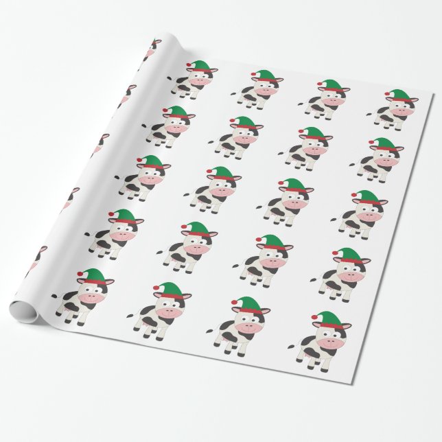 Papel De Presente Elfo de Natal Vaca (Desenrolado)