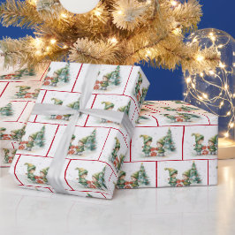 Papel De Presente Elfos de Natal em Aquarela em Flocos de Neve