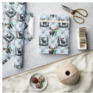 Papel De Presente Elk Moose Antlers Deer Pattern Design