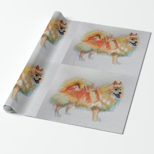 Papel De Presente Embalagem com Aquarela Alemã Pomerana Spitz Dog