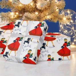 Papel De Presente Embalagem da festa da dama de Natais vintages retr