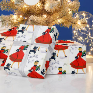 Papel De Presente Embalagem da festa da dama de Natais vintages retr