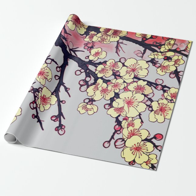 PAPEL DE PRESENTE EMBALAGEM DE PRESENTE ÁRVORE DE SAKURA (Desenrolado)