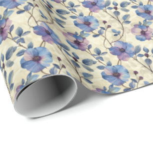 Papel De Presente Embalagem de Presente Floral Azul e Roxo