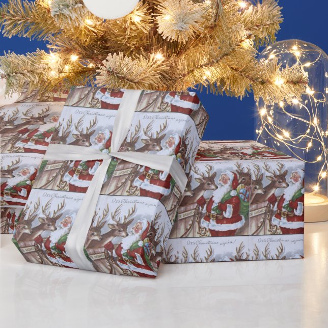 Papel De Presente Embalagem em camadas de Papais noeis de vindima e  (Feriados)