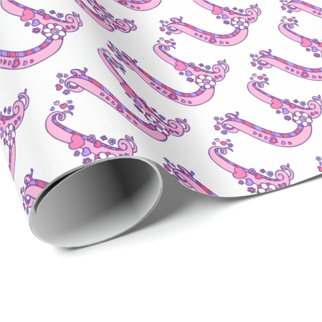 Papel De Presente Embalagem personalizada, cor-de-rosa, com letra in (Ponta do rolo)