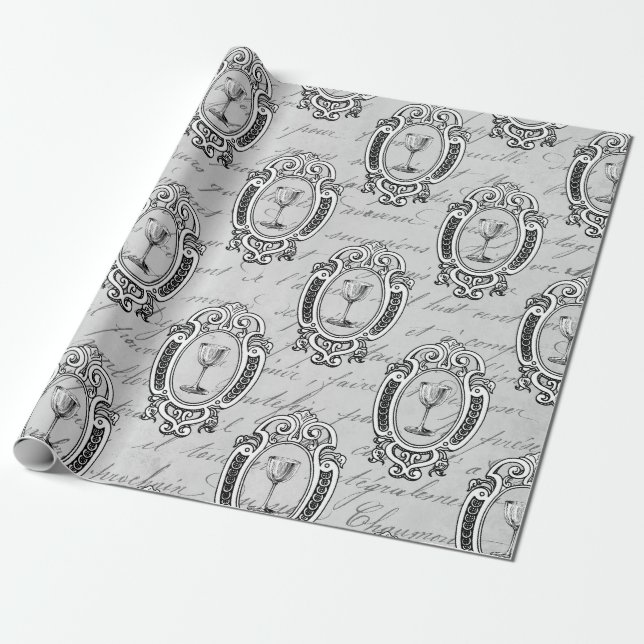 Papel De Presente Emblema de vinho francês antigo (Desenrolado)