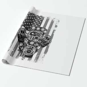 Papel De Presente Êmbolo de Carro Musculoso Antigo Bandeira American