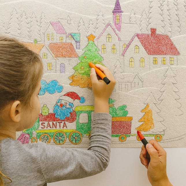 Papel De Presente Embossed Christmas Town with Santa Train Craft  (Embossed holiday village becomes a canvas for little artists perfect for classroom crafts )