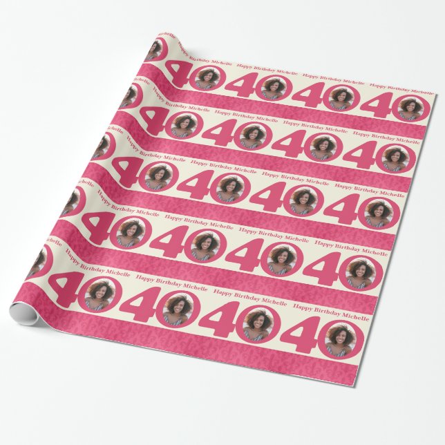 Papel De Presente embrulho cor-de-rosa com creme aniversário de 40 a (Desenrolado)