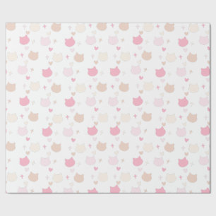 Papel De Presente Embrulho de Corações e Estrelas Kawaii de Gatos Pa