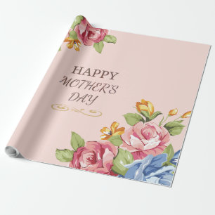 Papel De Presente Embrulho de Dia das Mães Rosa Cor-de-Rosa