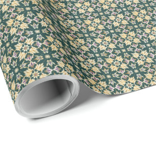 Papel De Presente Embrulho de Mardi Gras Floral Verde Roxo Dourado F